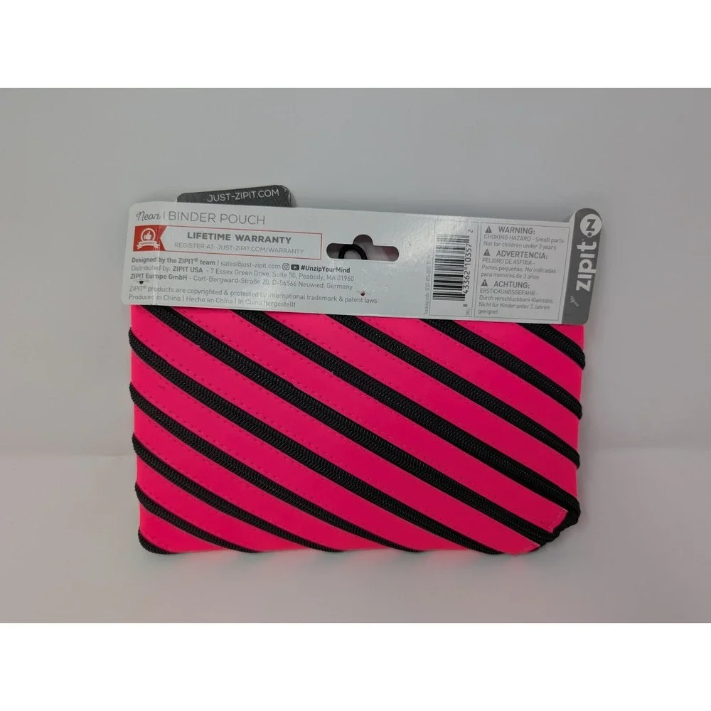 Zipit 3-Ring Binder‎ Pouch Neon Pink Made Of One Long Zipper Pencil Case NEW